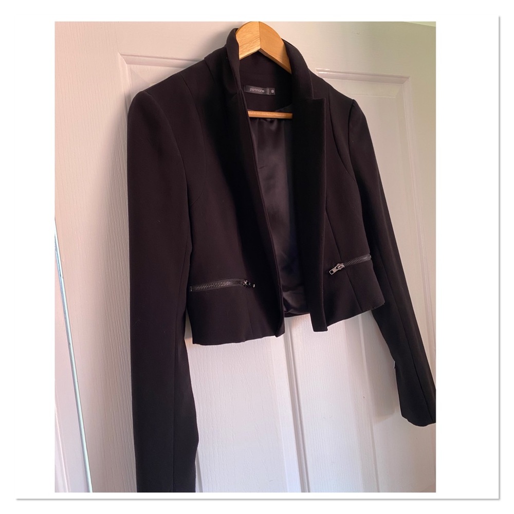Portmans Black Cropped Blazer Zip Pockets - Picture 3 of 4